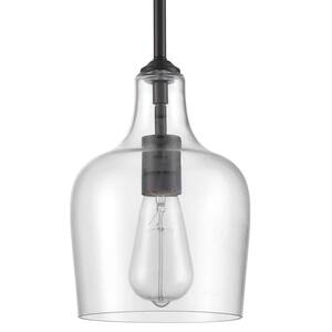 60 Watt 1 Light Black Finished Shaded Pendant Light with Clear glass Glass Shade and No Bulbs Included