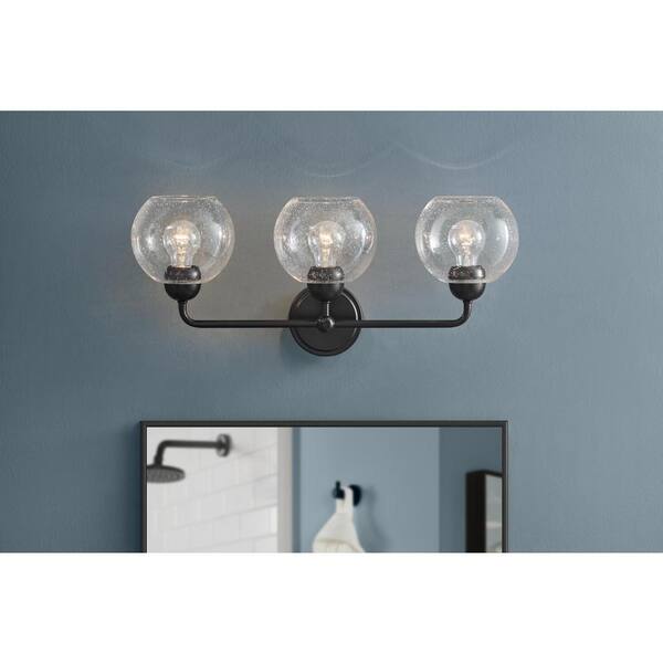 Home Decorators Collection Jill 24 in. 3-Light Black Vanity Light with Clear Seeded Glass Shade