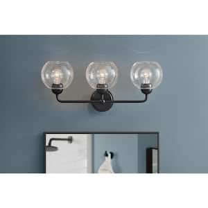 Jill 24 in. 3-Light Black Vanity Light with Clear Seeded Glass Shade