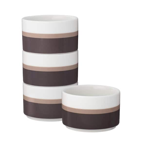 Noritake ColorStax Stripe Brown 3.75 in., 9 fl. oz. Porcelain Mini Bowls (Set of 4)
