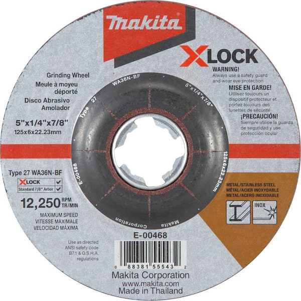 Makita X-LOCK 5 in. x 1/4 in. x 7/8 in. 36-Grit Type 27 General Purpose Grinding Wheel for Metal and Stainless Steel Grinding
