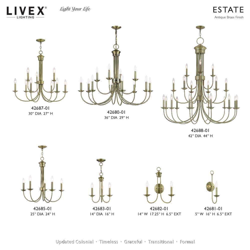 Antique Brass 12-Light Large 2-Tier Chandelier