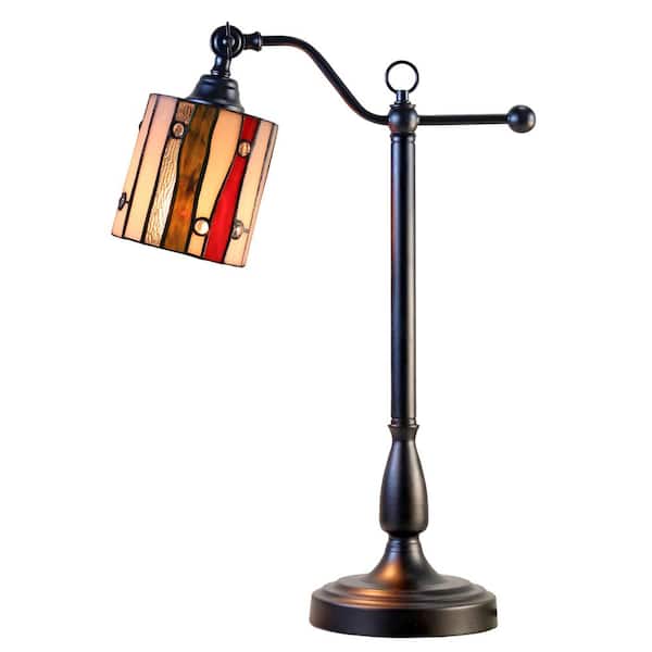 Dale Tiffany El Anza 24" Tall Dark Antique Finish Desk Lamp with  Cylinder Shape Handcrafted Tiffany Glass Shade