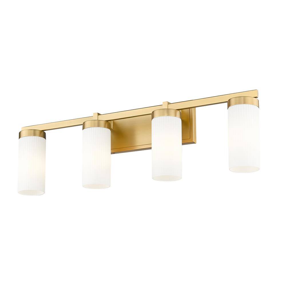 Modern Gold Vanity Light with Frosted White Glass Shades