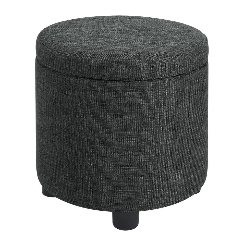 Designs4Comfort Dark Charcoal Gray Fabric Round Accent Storage Ottoman with Reversible Tray Lid -  Convenience Concepts, R9-221