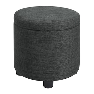 Designs4Comfort Dark Charcoal Gray Fabric Round Accent Storage Ottoman with Reversible Tray Lid