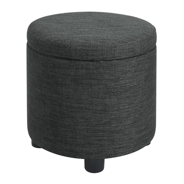Convenience Concepts Designs4Comfort Dark Charcoal Gray Fabric Round Accent Storage Ottoman with Reversible Tray Lid