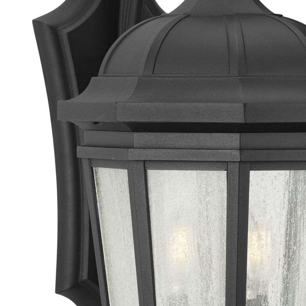 Antique Bronze and Black Outdoor Wall Lantern with Seeded Glass