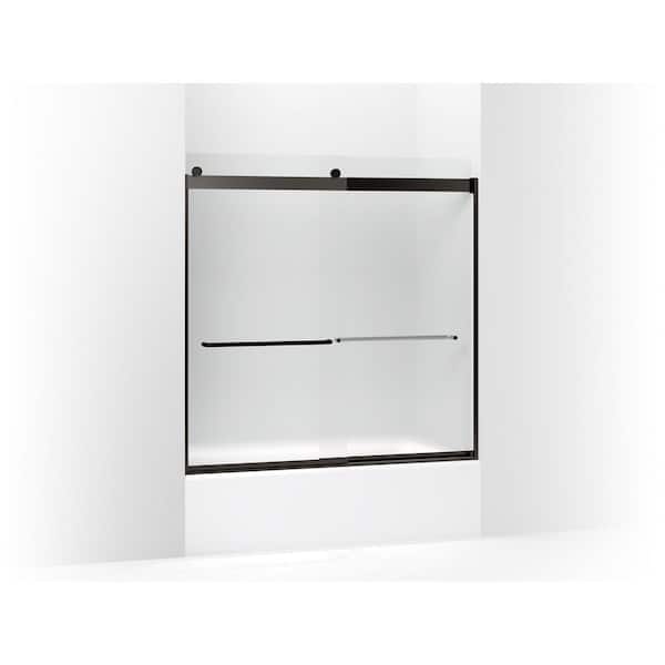 Levity 56-60 in. W x 60 in. H Frameless Sliding Tub Door with Towel Bar in Anodized Dark Bronze