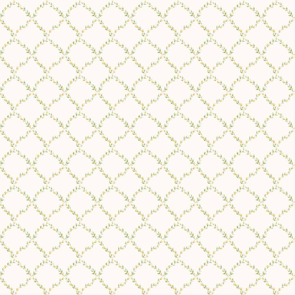Miniatures 2 Yellow/Green/Ivory Geometric Floral Trellis Design Matte Finis