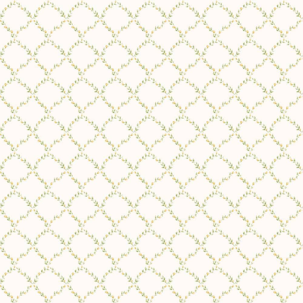 Miniatures 2 Yellow/Green/Ivory Geometric Floral Trellis Design Matte Finis