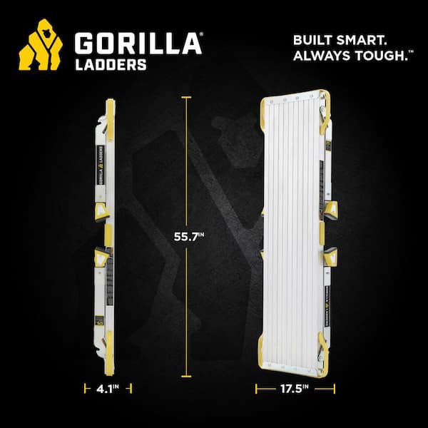 Gorilla Ladders - 4.6 ft. x 2.5 ft. Aluminum Heavy-Duty PRO, 2 in. Slim-Fold Work Platform, 4-Adjustable Heights, 375 lbs. Load Capacity