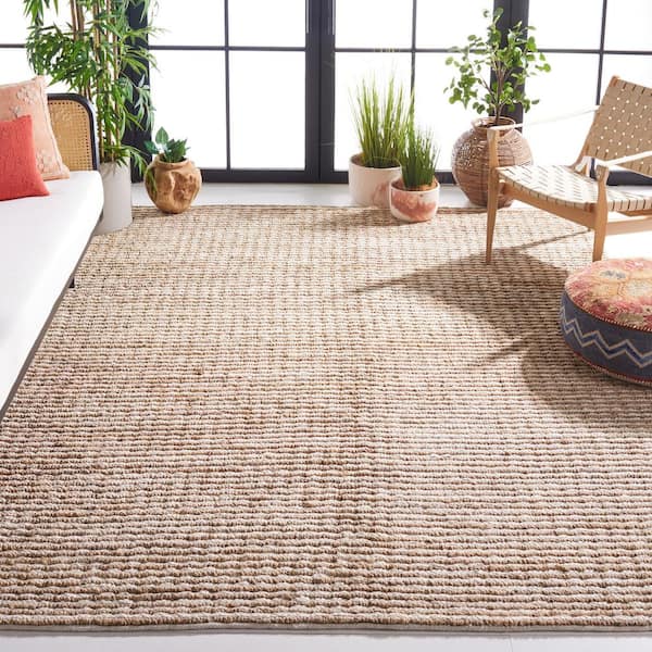 Natural Fiber Beige/Ivory 9 ft. x 12 ft. Woven Solid Area Rug