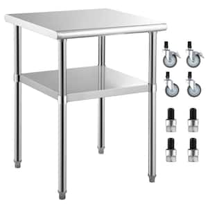 Stainless Steel Prep Table 24 x 24 x 36 in. 600 lbs. Capacity, Heavy Duty Kitchen Prep Table with Adjustable Shelf