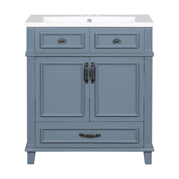 JimsMaison 30 in. W x 18 in. D x 34 in. H Freestanding Bath Vanity in Blue with White Ceramic Top