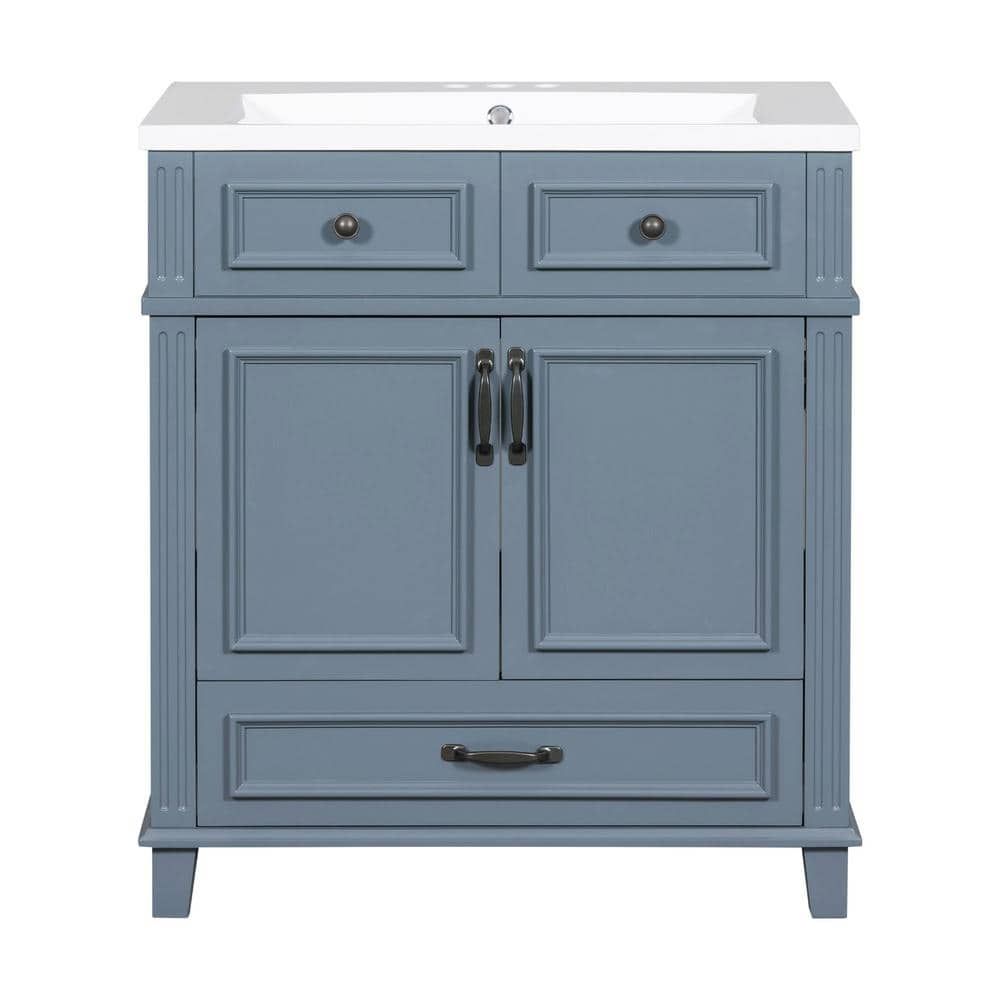 Jimsmaison 30 In W X 18 In D X 34 In H Freestanding Bath Vanity In Blue With White Cultured 1451