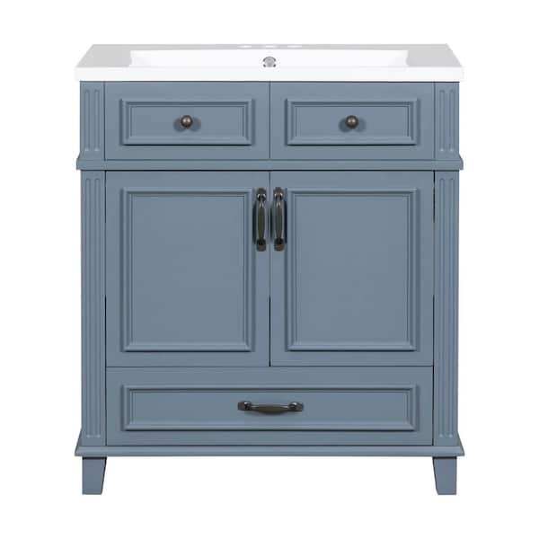 JimsMaison 30 in. W x 18 in. D x 34 in. H Freestanding Bath Vanity in Blue with White Cultured Marble Top