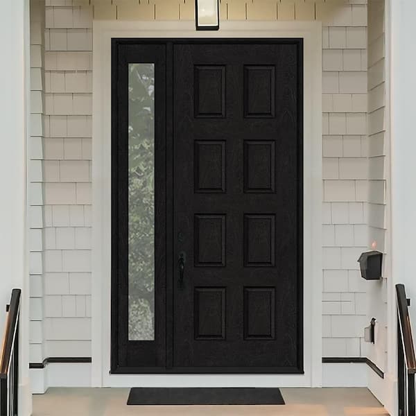 Regency 53 in. x 96 in. 8-Panel RHIS Onyx Stain Mahogany Fiberglass Prehung Front Door w/14in.Sidelite