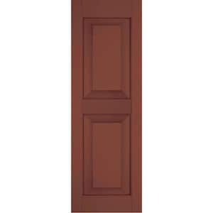 12 in. x 27 in. Exterior Real Wood Pine Raised Panel Shutters Pair Country Redwood