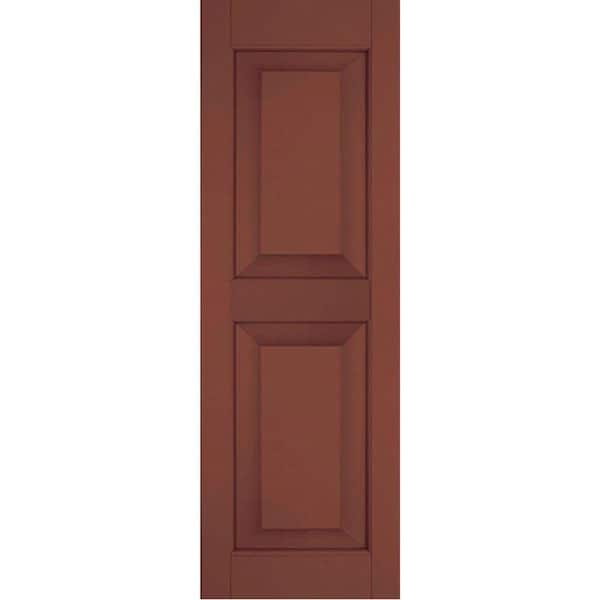 Ekena Millwork 12 in. x 65 in. Exterior Real Wood Sapele Mahogany Raised Panel Shutters Pair Country Redwood