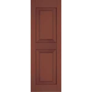 15 in. x 25 in. Exterior Real Wood Sapele Mahogany Raised Panel Shutters Pair Country Redwood