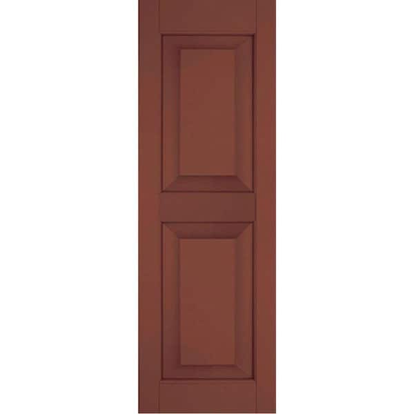 Ekena Millwork 15 in. x 45 in. Exterior Real Wood Pine Raised Panel Shutters Pair Country Redwood