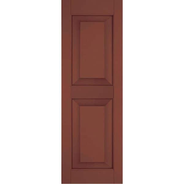 Ekena Millwork 18 in. x 31 in. Exterior Real Wood Sapele Mahogany Raised Panel Shutters Pair Country Redwood