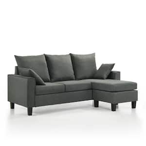 Tully 74 in. W Straight Arm 1-Piece Polyester L-Shaped Sectional Sofa in Dark Gray