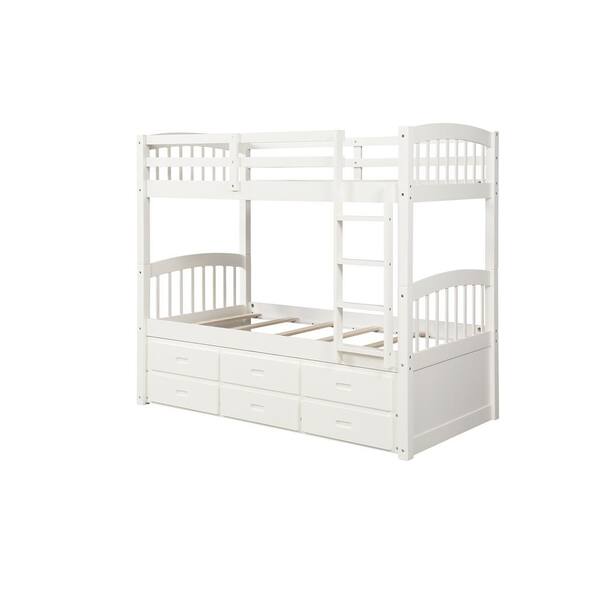 Unbranded White Twin Wood Bunk Bed with Trundle and Drawers