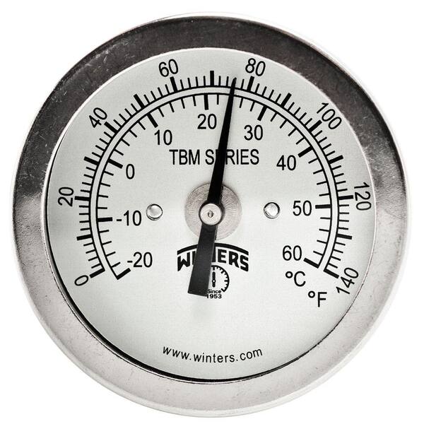 Winters Instruments TBM Series 2 in. Dial Thermometer with Fixed Center Back Connection and 2.5 in. Stem with Range of 0-140 Degrees F/C