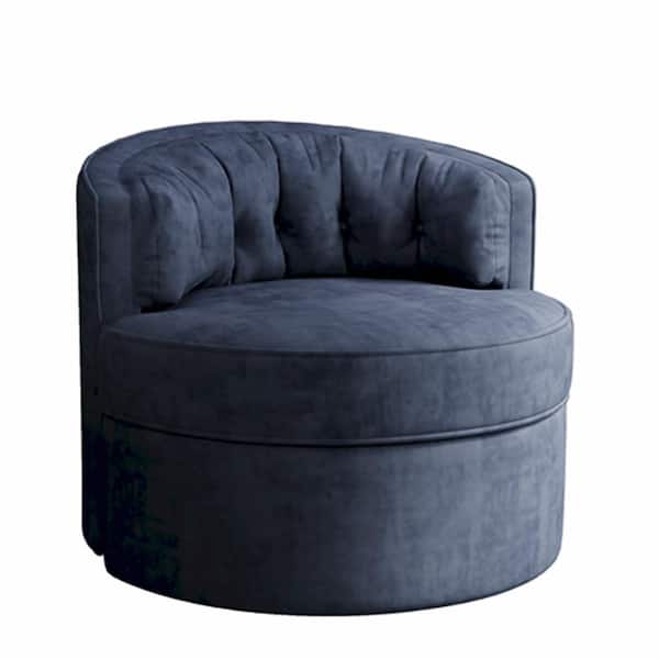 ATHMILE Gray Swivel Tufted Back Accent Round Barrel Chair (Set of 1)