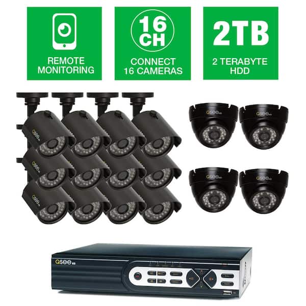 Q-SEE Series Wired 16-CH 720p 2TB Video Surveillance System with (12) 720p Bullet Cams and (4) 720p Dome Cameras