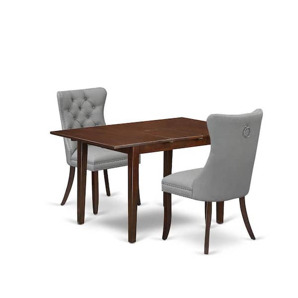 East West Furniture 3-Piece Mahogany Finish Rectangular Solid Wood Top With Butterfly Leaf Dining Table Set