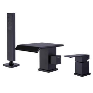 Single-Handle Tub Deck Mount Roman Tub Faucet with Hand Shower in Matte Black