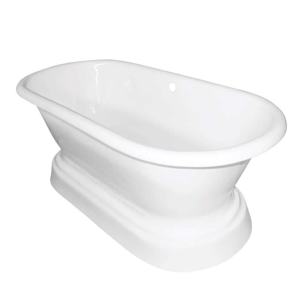66 in. Cast Iron Double Slipper Pedestal Flatbottom Bathtub in White