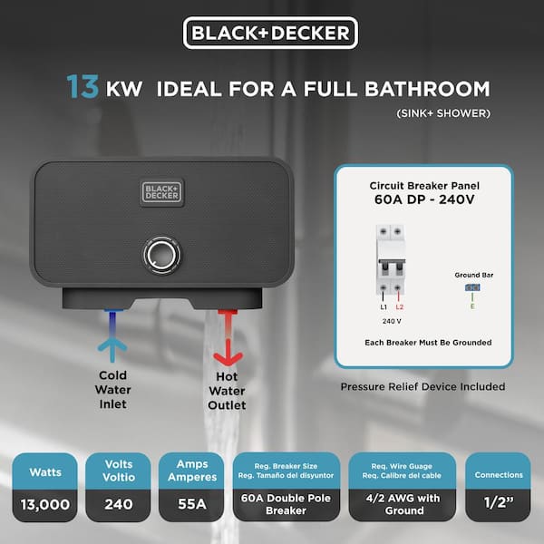 BLACK DECKER 13 kW 240V 2.6 GPM Electric Tankless Water Heater