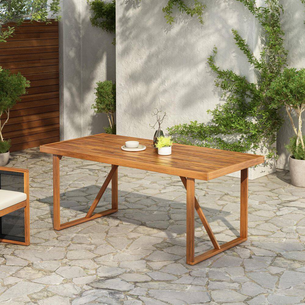 Agam Solid Wood Outdoor Dining Table, Ideal for Patio & Garden Gatherings, Teak Finish