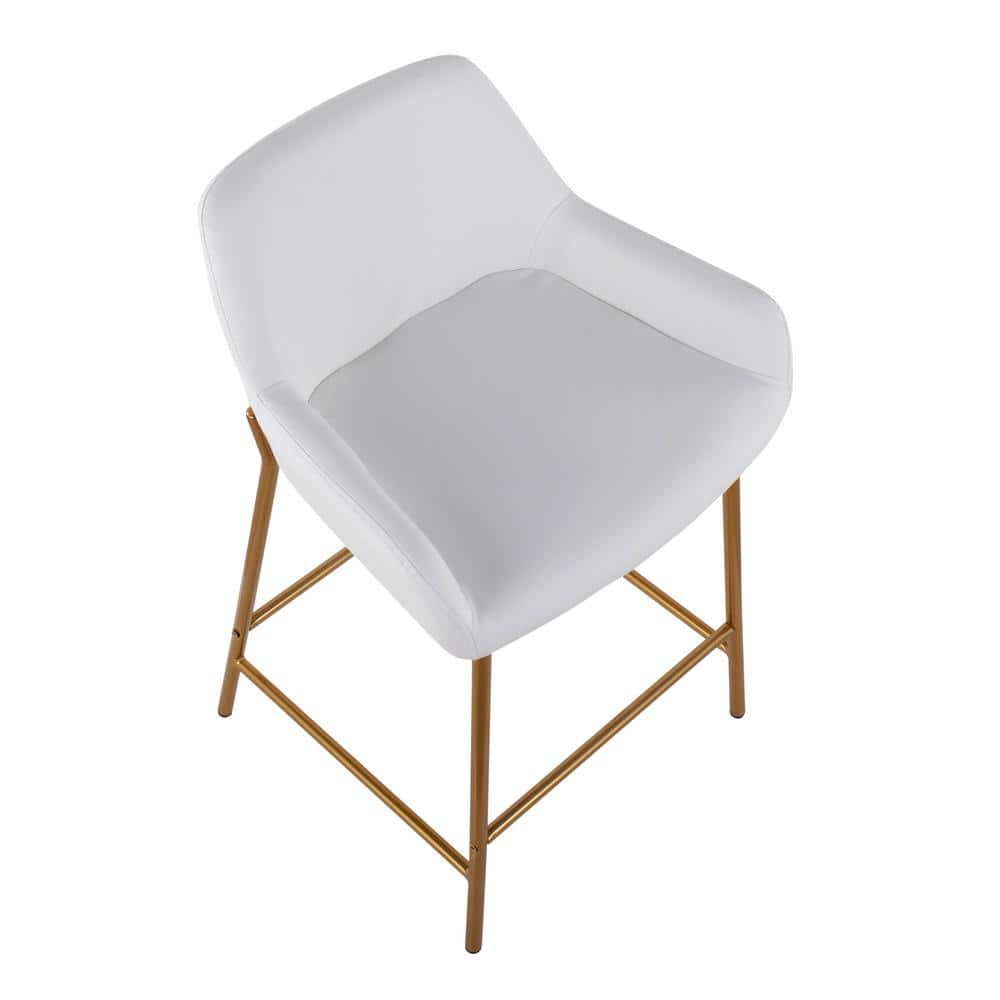 Daniella Gold Metal and White Faux Leather 33" Counter Stool