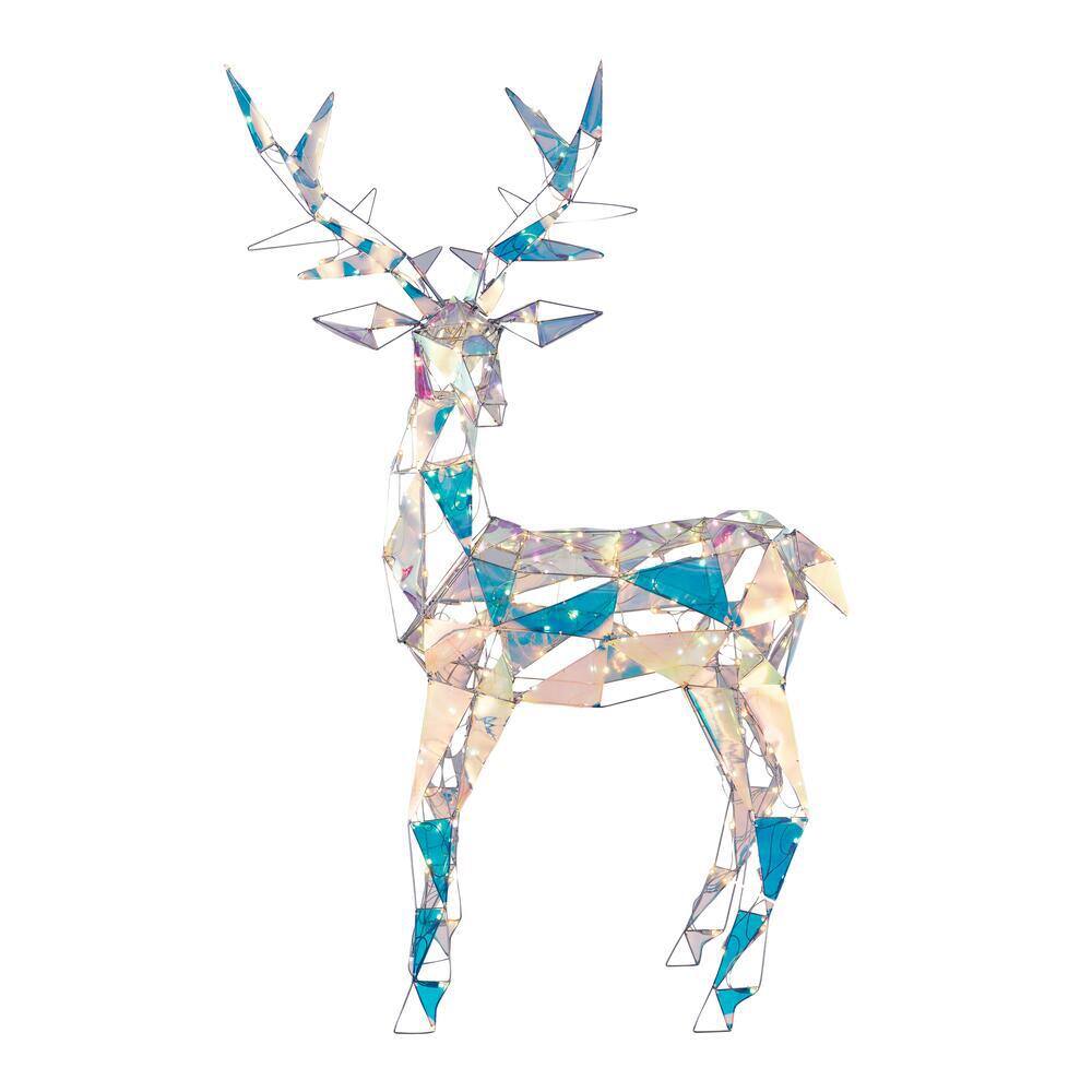 72 in. Christmas Sparkle Modern Angular-Iridescent-Reindeer Buck in White