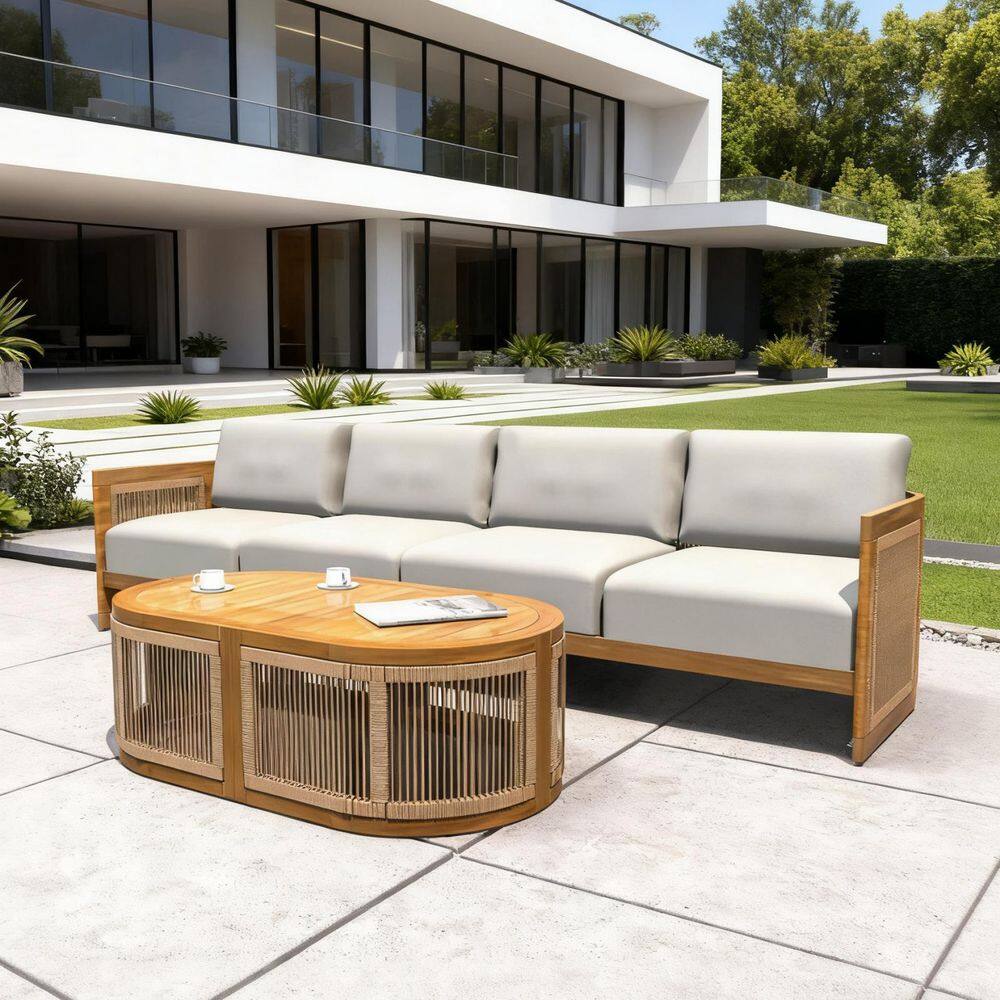 Numa 3-Piece Acacia Wood Patio Conversation Sofa Set with Beige Cushions price history on PriceWatchPro