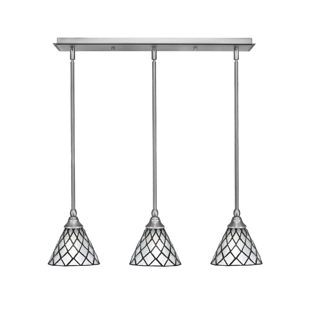 Livingston 100-Watt 3-Light Nickel Shaded Pendant Light with 7 in. Diamond 