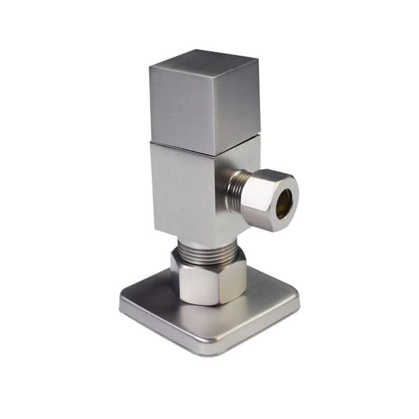 Westbrass 1/2 in. Nominal Compression Inlet x 3/8 in. O.D. Compression Outlet 1/4-Turn Square Angle Valve, Satin Nickel