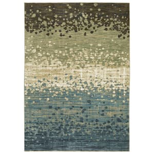 Ross Beige/Blue 3 ft. x 5 ft. Doormat Distressed Abstract Stripe Polypropylene/Polyester Fringed Indoor Area Rug