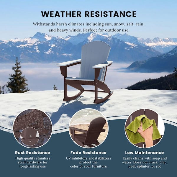 Laguna 2-Pack Fade Resistant Outdoor Patio HDPE Poly Plastic Classic Adirondack Porch Rocking Chairs in Dark Brown