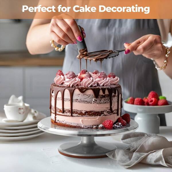 Esepony 1-Tier Aluminium Silver Cake Stand Decorating Kit with