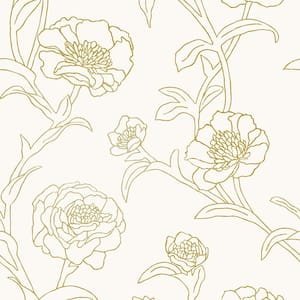 Peonies Gold Peel and Stick Wallpaper Sample