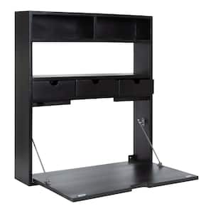 Georgie 26.00 in. W Rectangle Black Wood 3 Drawer Floating Desk With Folding Feature