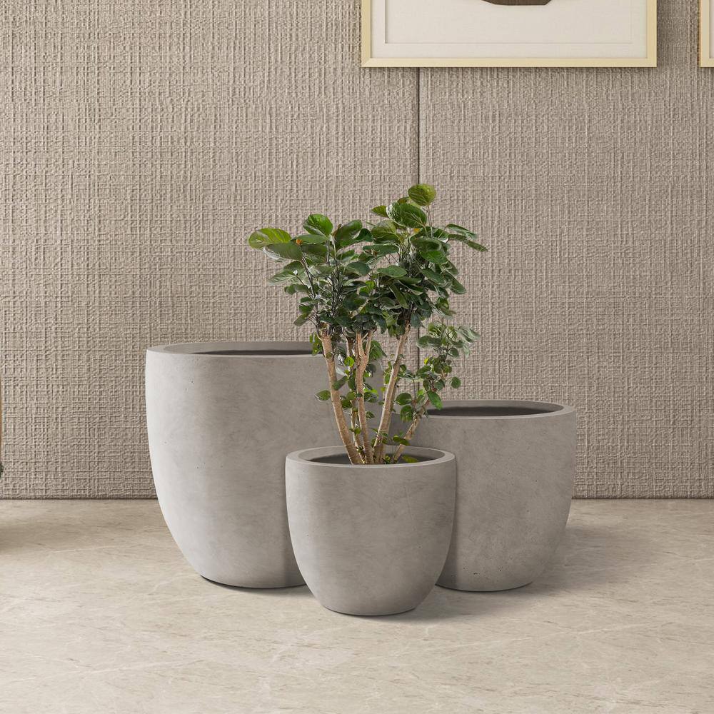 Weathered Concrete Round Planter Set with Drainage Holes