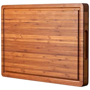Large 17 in. x 12.5 in. Rectangular 1 in. Thick Bamboo Cutting Board with Deep Juice Grooves and Built-In Handles