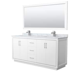 Icon 72 in. W x 22 in. D x 35 in. H Double Bath Vanity in White with White Carrara Marble Top and 70" Mirror